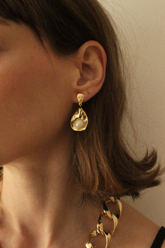 Vintage Gold-Set Faux Pearl Drop Earrings