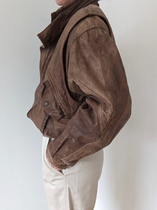 Vintage Faded Walnut Leather Bomber