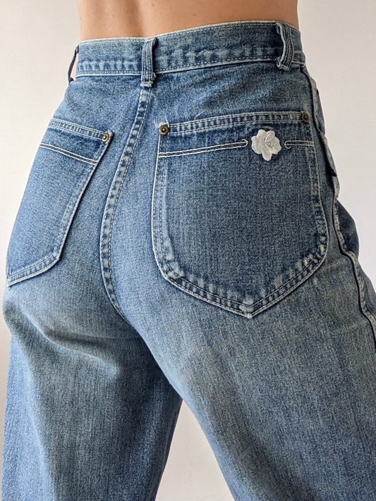 Vintage Embroidered-Pocket Denim
