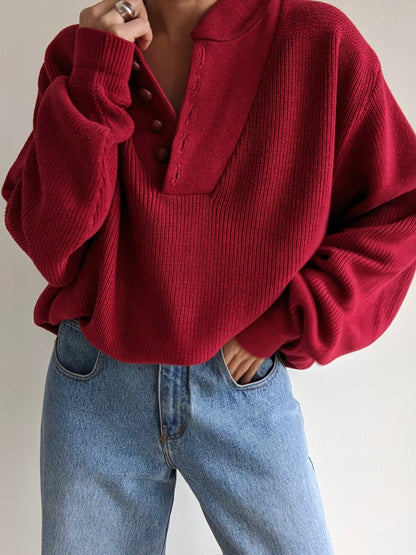 Vintage Cranberry Cotton Henley