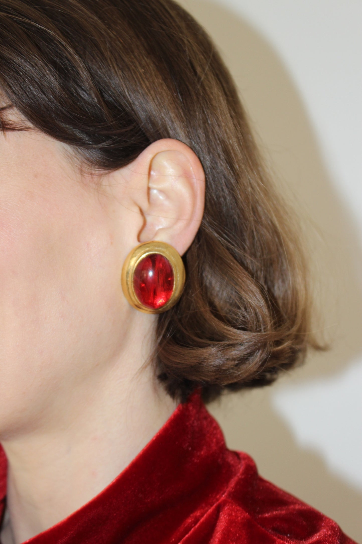 Beautiful Vintage Cabochon Ruby Red Earrings