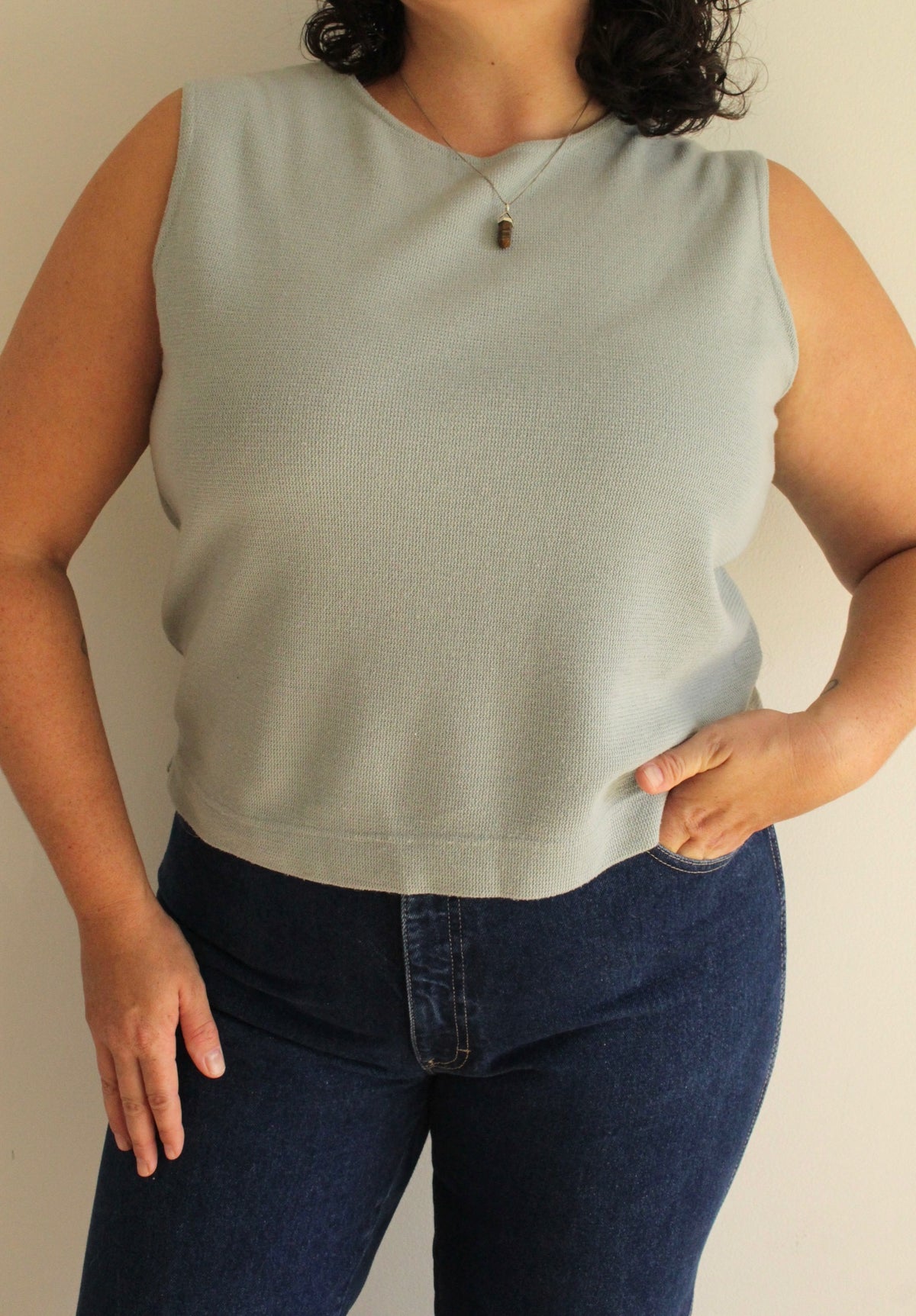 Vintage Stone Blue Woven Sleeveless Top