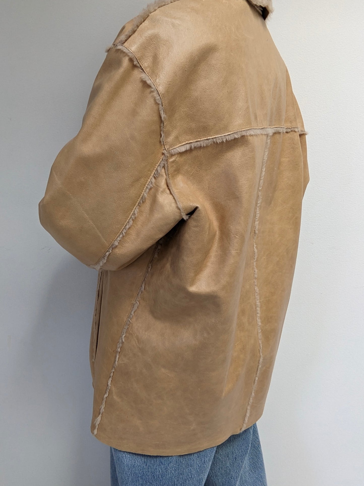 Vintage Guess Sand Leather & Faux Fur Coat