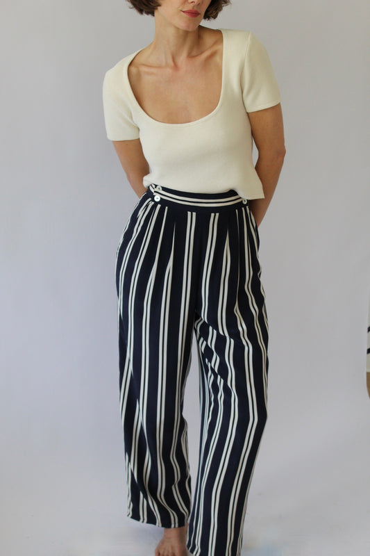 Rare Vintage Striped Silk Wide Leg Pant