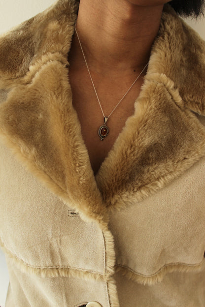 Vintage Amber & Sterling Silver Pendant Necklace