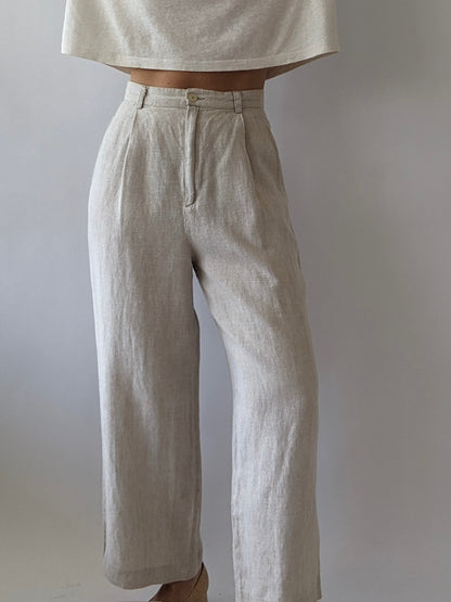 Vintage Oat Linen Wide Leg Trousers