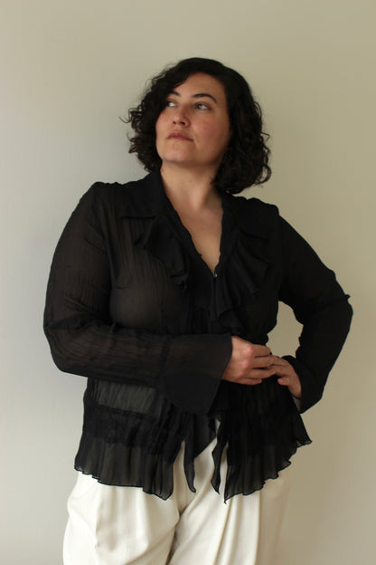 Vintage Onyx Ruffled & Lace Blouse