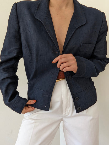 Vintage Midnight Cropped Linen Jacket