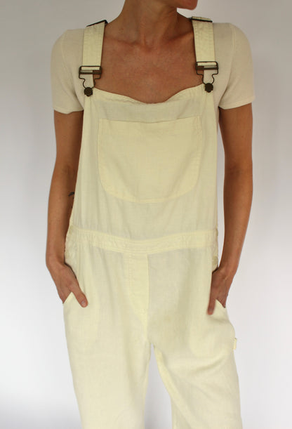 Vintage Pale Lemon Linen Overalls