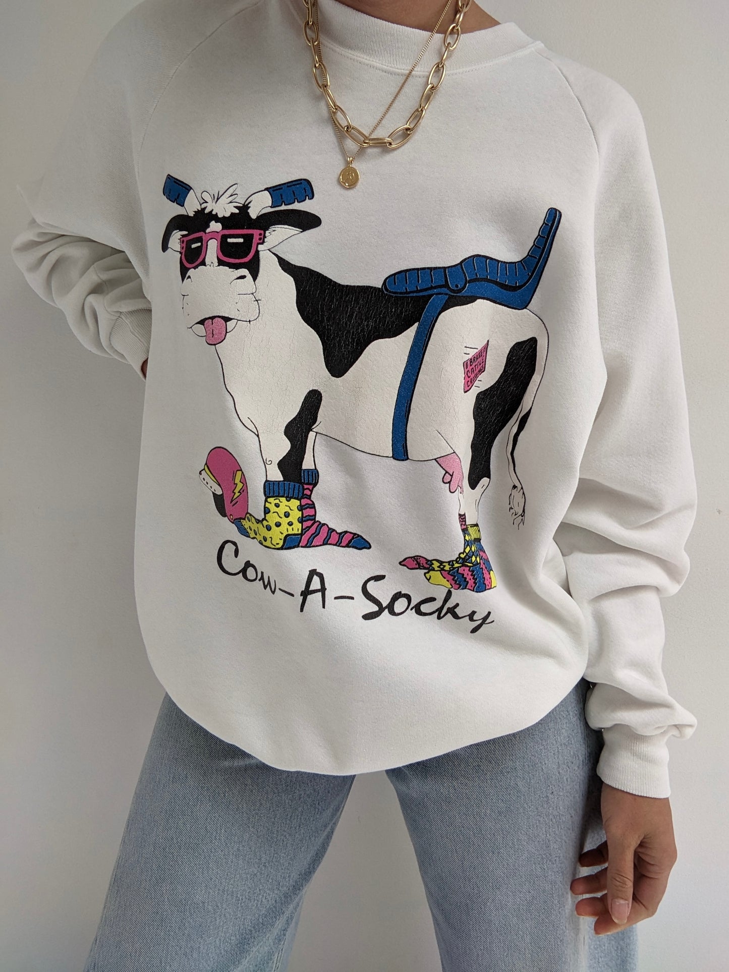 Vintage "Cow-A-Socky" Graphic Sweatshirt