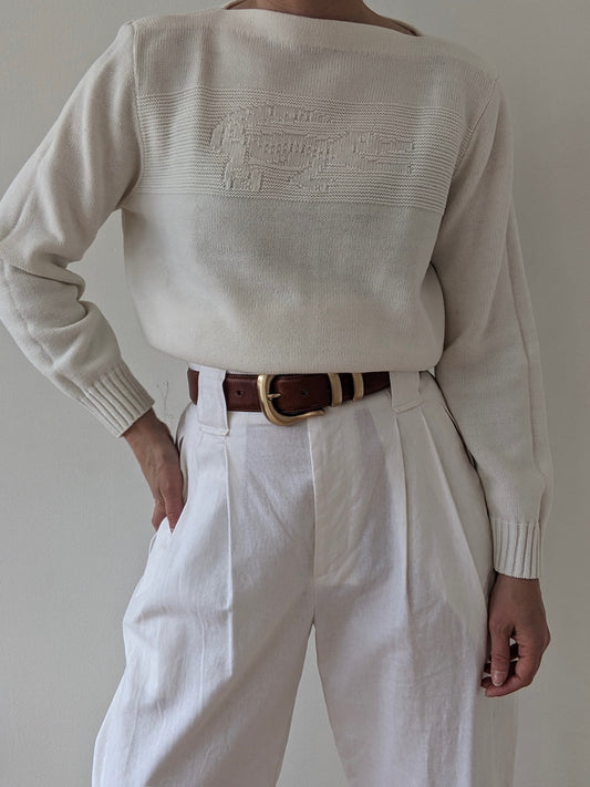 Vintage Ivory Lacoste Alligator Sweater