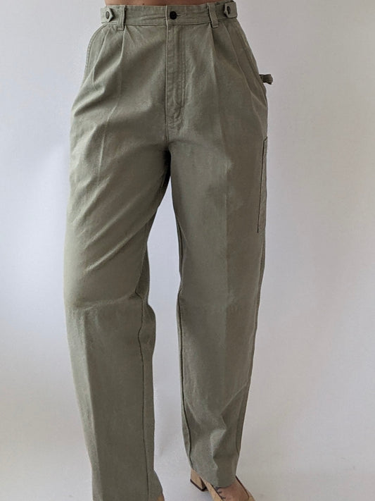 Vintage Stone Pleated Cargo Trousers