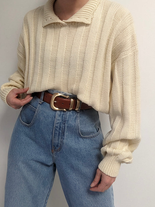 Vintage Buttercream Collared Sweater