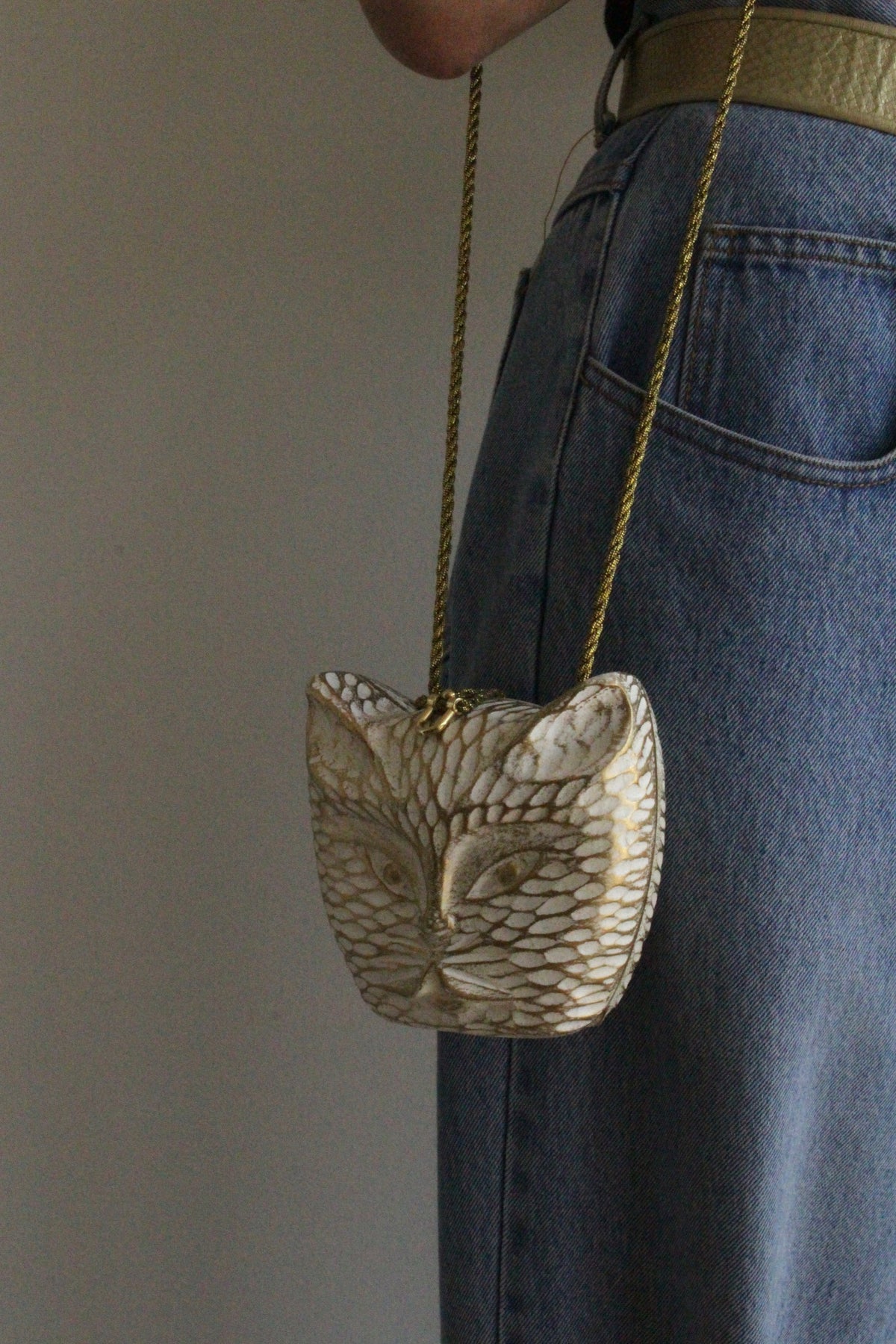 Vintage Timmy Woods Sculptural Wooden Cat Purse