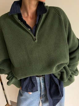 Forest Ribbed Cotton Popover Sweater