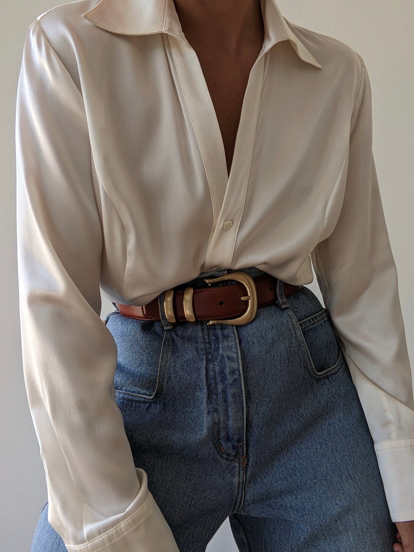 Vintage Pearl Satin Silk Blouse