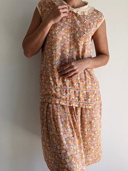 Incredible Vintage Collared Floral Silk Dress