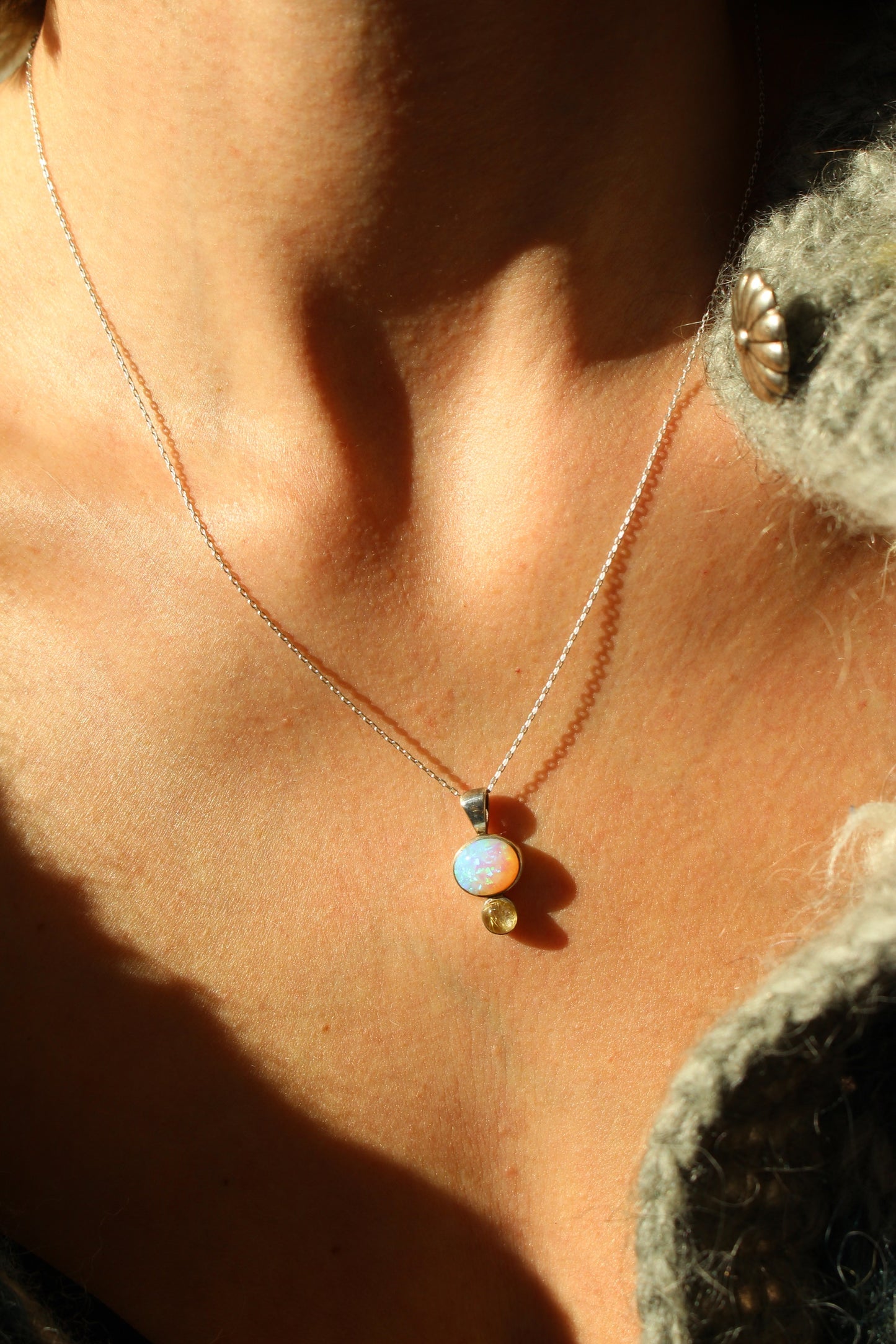 Stunning Vintage Opal & Topaz Sterling Silver Pendant