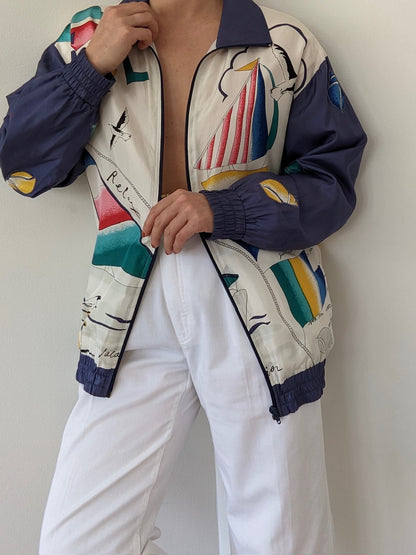 Vintage Oleg Cassini Nautical Silk Bomber