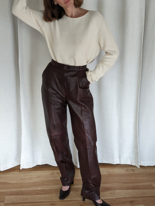 Bold Vintage Mahogany Leather Pants