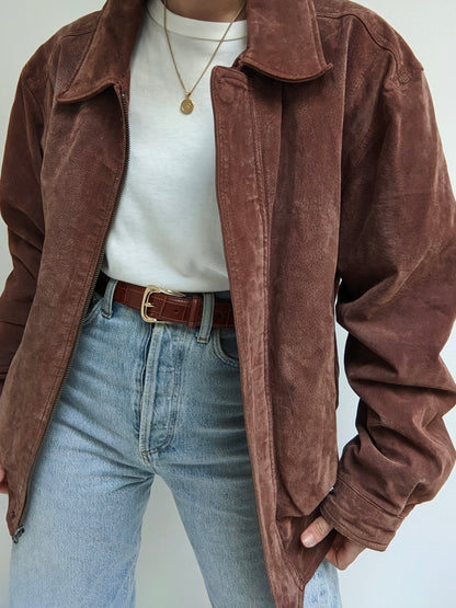 Vintage Mahogany Suede Bomber Jacket