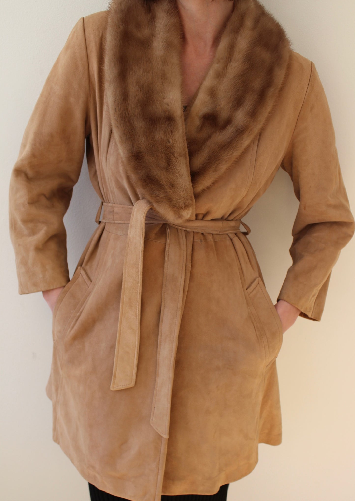 Rare Vintage Belted Suede & Fur Collar Coat