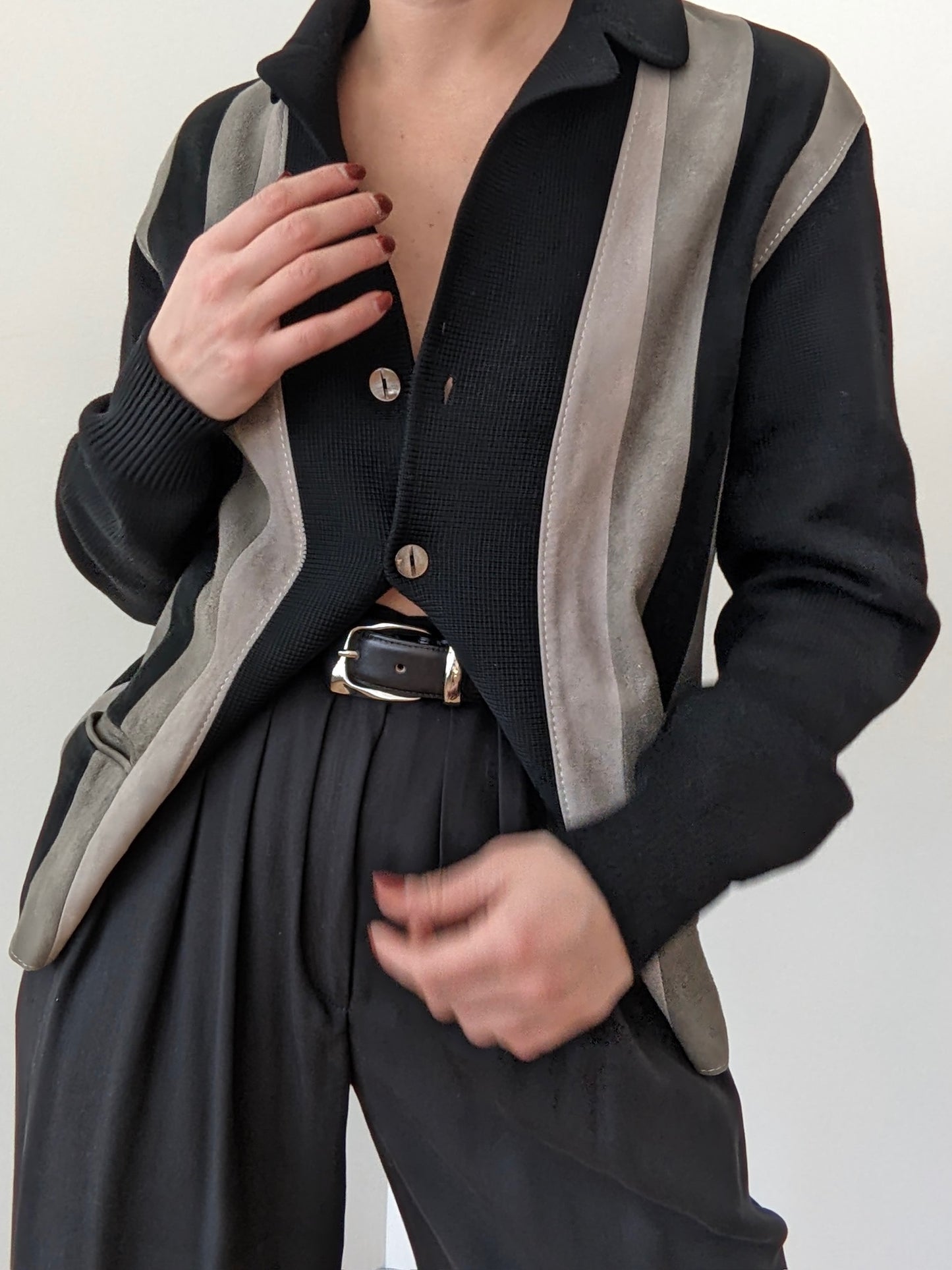 Rare Vintage Suede & Wool Striped Cardigan