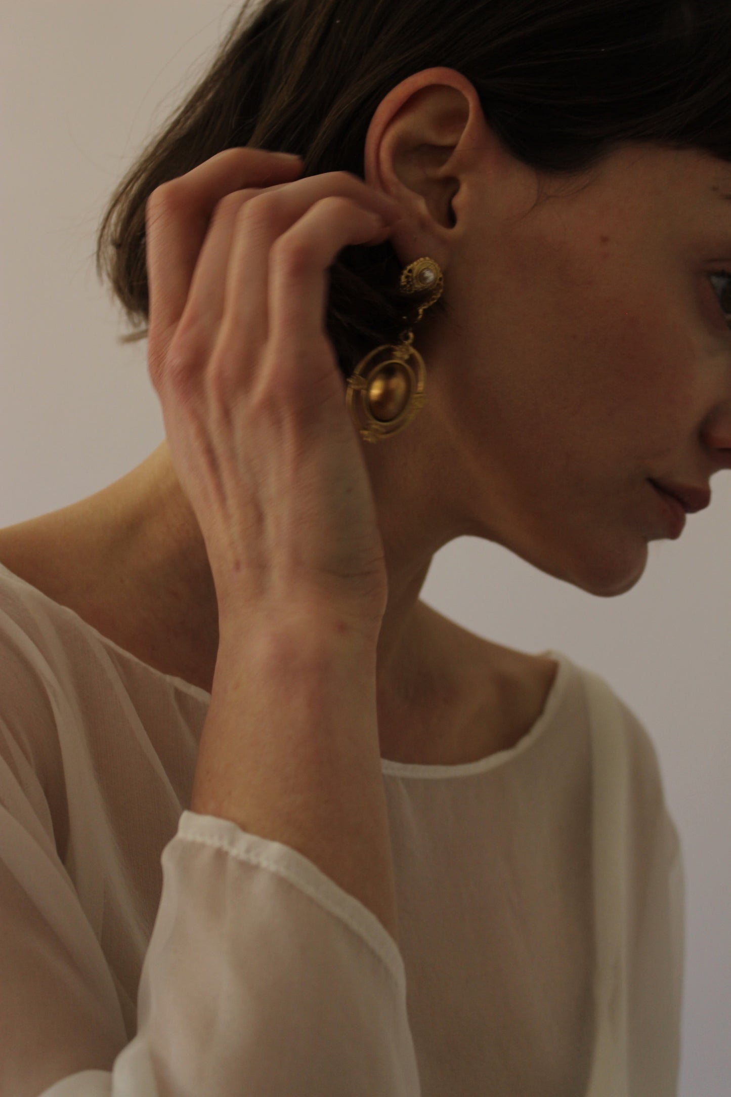 Vintage Faux Seed Pearl & Brushed Gold Earrings