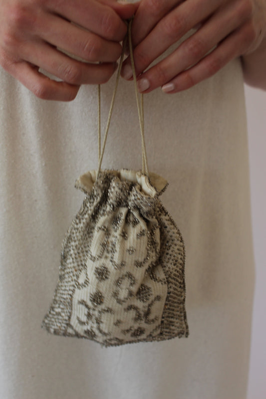 Delicate Vintage Beaded Drawstring Bag