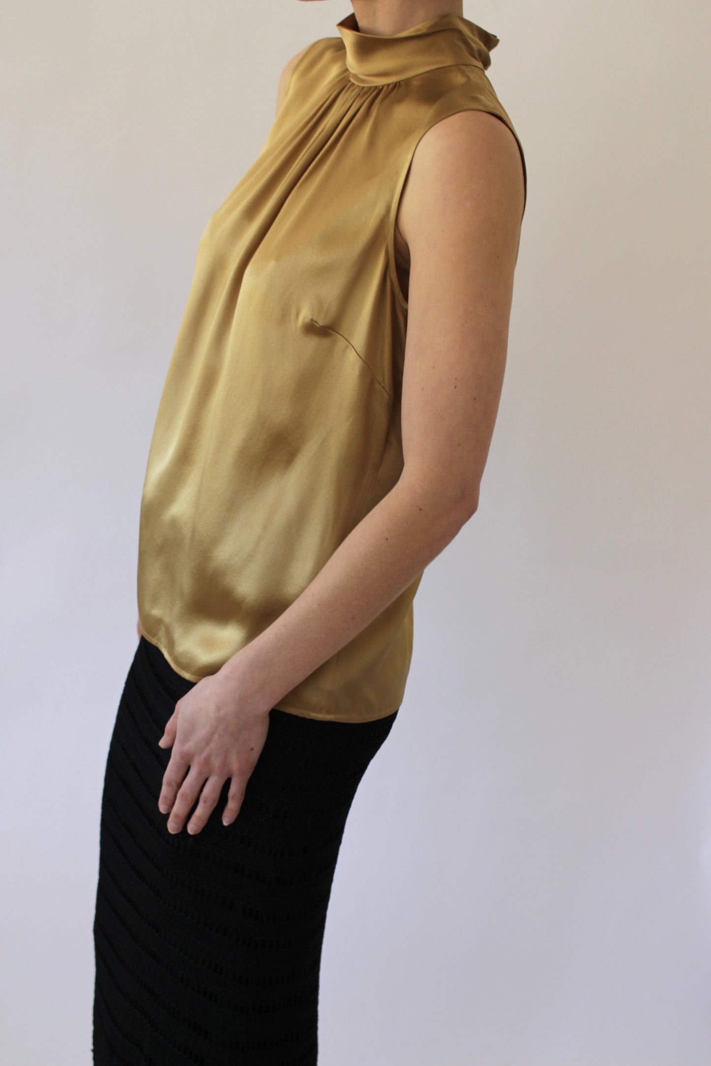 Vintage Sleeveless Bronze Silk Blouse