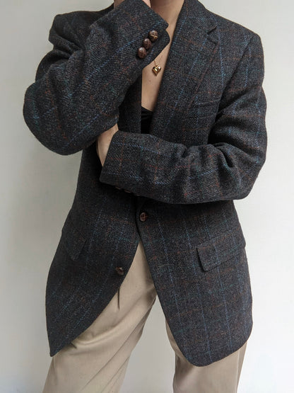 Vintage Grid Tweed Wool Blazer