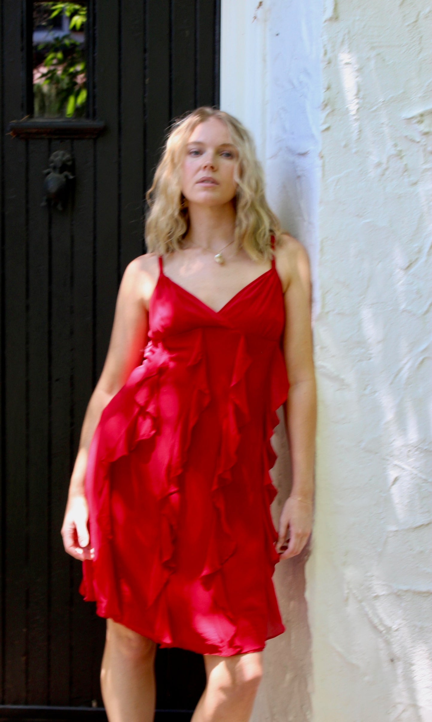 Vintage Chili Ruffled Silk Dress