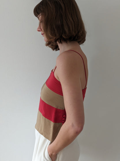 Vintage Cherry & Taupe Silk Camisole