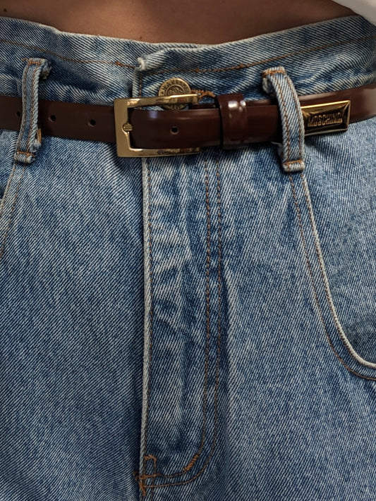 Vintage Moschino Chocolate Leather Logo Belt