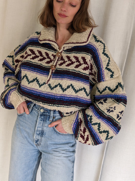 Amazing Vintage J. Peterman Patterned Wool Henley