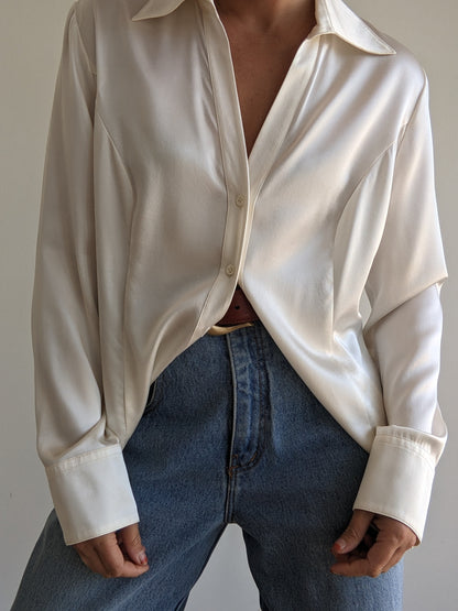 Vintage Pearl Satin Silk Blouse