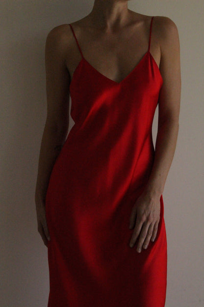 Vintage Rose Red Satin Silk Slip