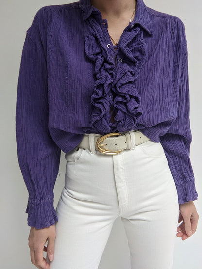 Sweet Vintage Plum Ruffled Crop Blouse