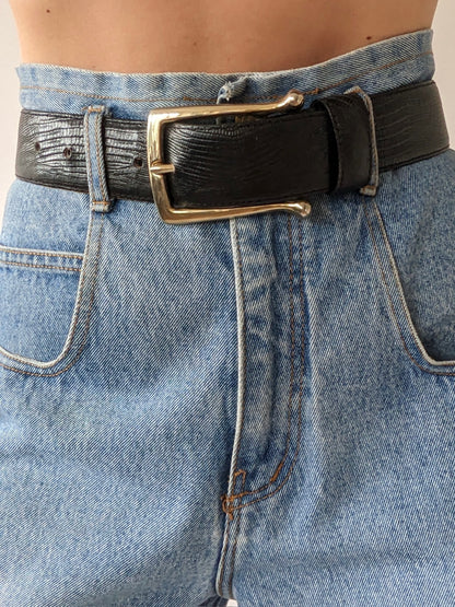 Vintage Onyx Reptile-Embossed Leather Belt