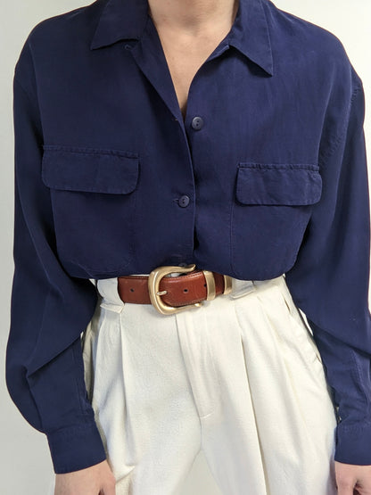 Vintage Indigo Silk Blouse