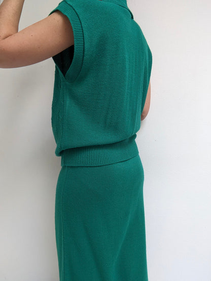 Vintage Emerald Knit Vest & Skirt Set