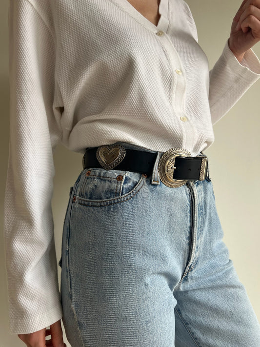 Gorgeous Vintage Leather & Silver Hearts Belt