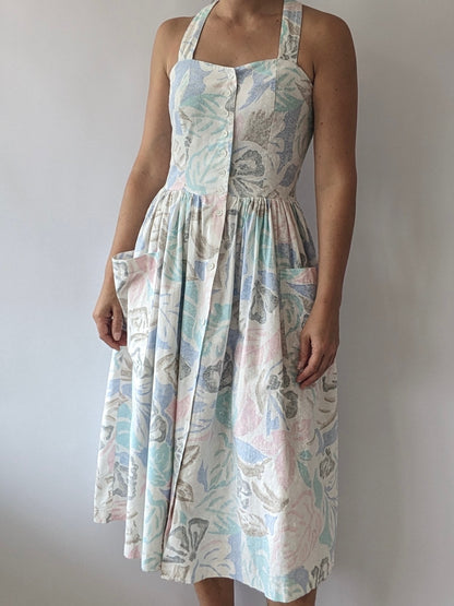 Vintage Pastel Tropical Print Summer Dress