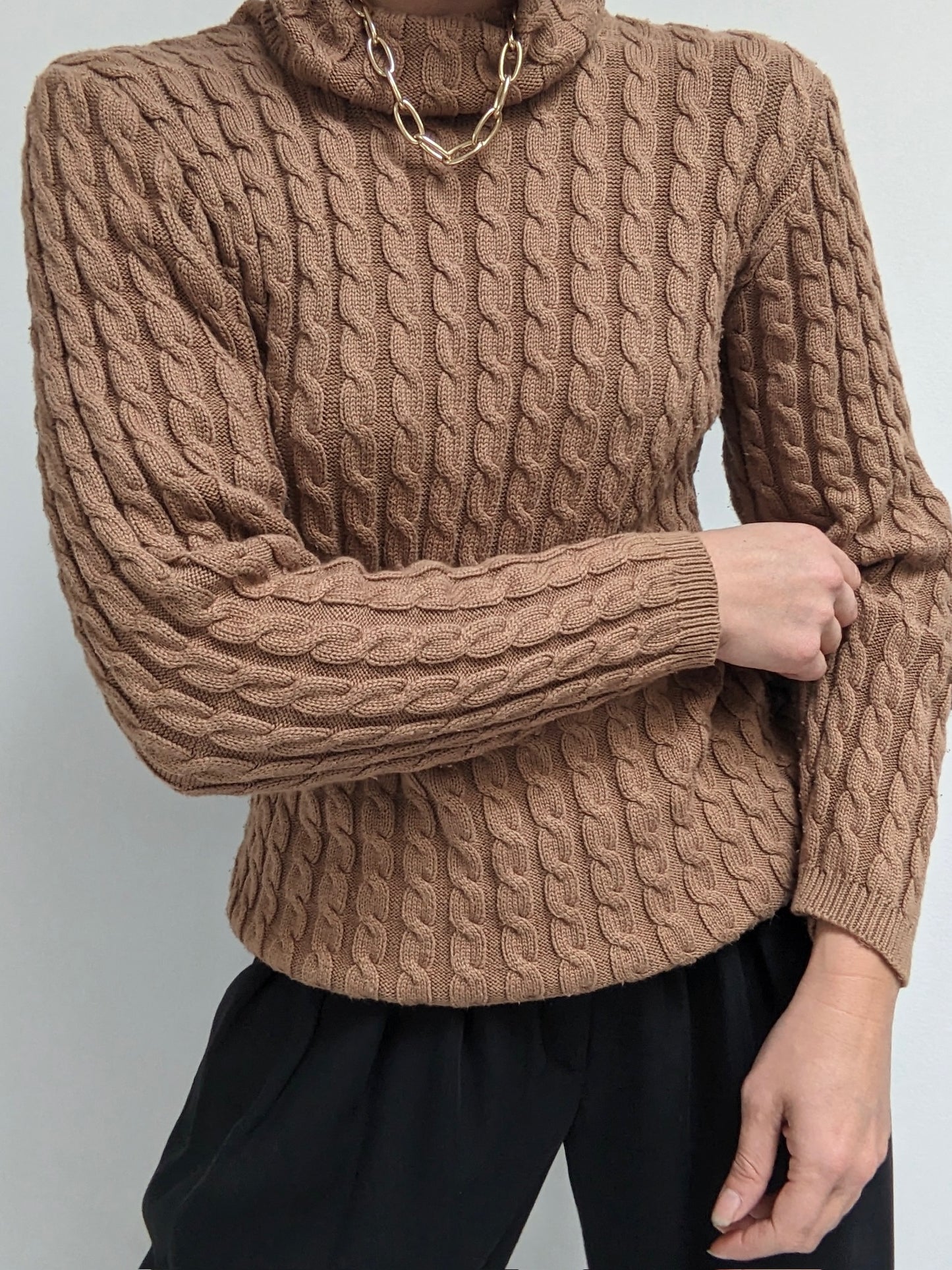 Vintage Toffee Cable Knit Turtleneck