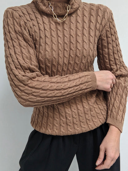Vintage Toffee Cable Knit Turtleneck