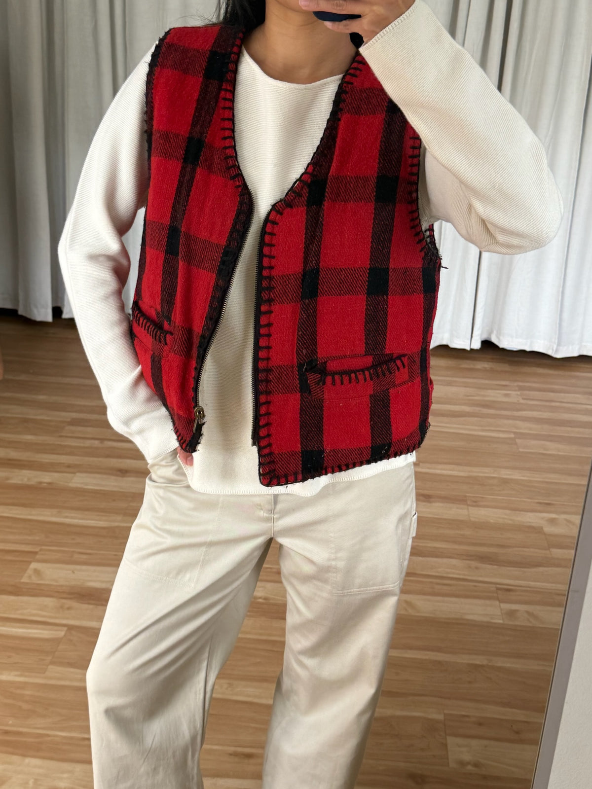 Vintage Reversible Checkered Wool Vest