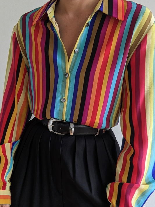 Vintage Colorful Striped Silk Blouse