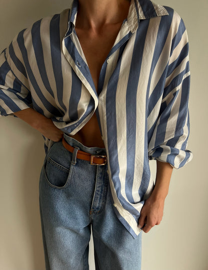 Vintage Sky Striped Silk Button Down