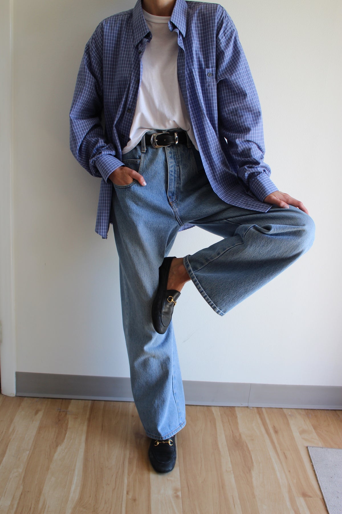 Vintage Yves Saint Laurent Blue Plaid Button Up