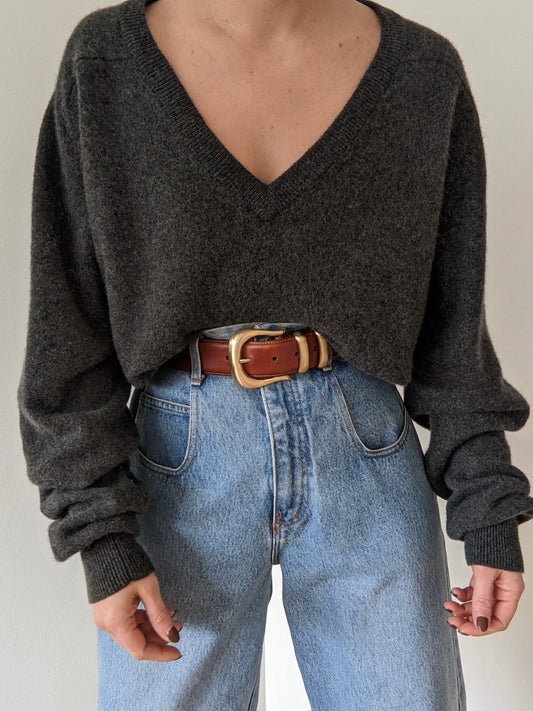 Vintage Charcoal Cashmere V-Neck Sweater